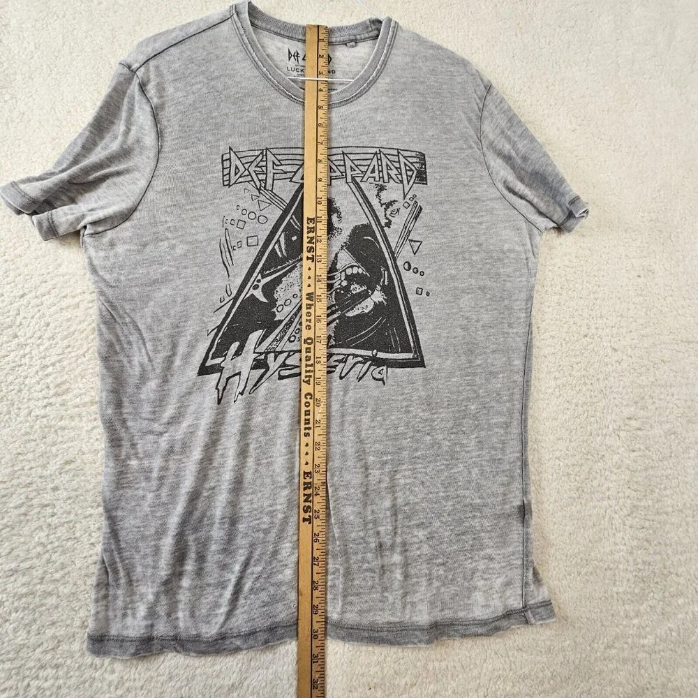 Def‎ Leppard Lucky Brand T Shirt Women's Large Hysteria Gray Band Tee 80s Edgy
